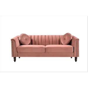 Hills 75.2 in. Rolled Arm Velvet Straight 3-Seater Sofa in Pink