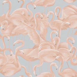 Flamingo Pastel Pink and Blue Removable Peel and Stick Vinyl Wallpaper, 28 sq. ft.