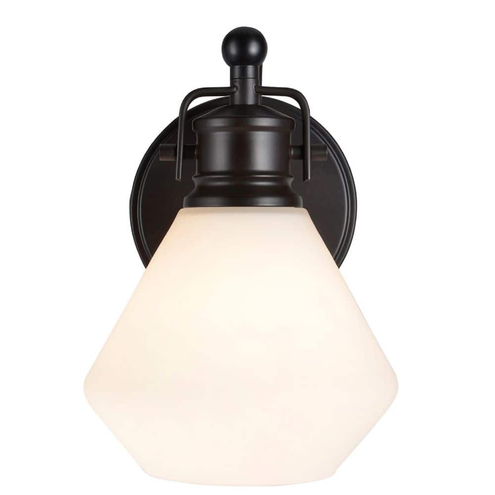 Bronze Dimmable Bathroom Vanity Light with Opal Glass Shade