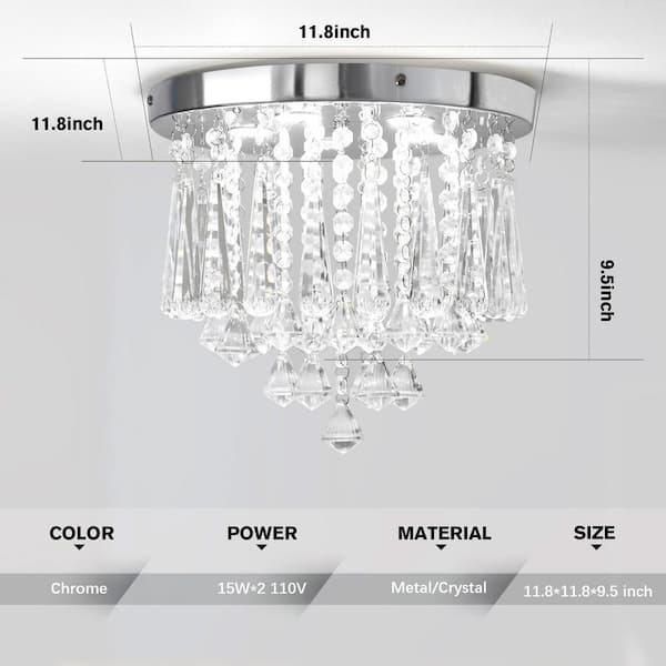 2024 3-Light Crystal Semi Flush Mount Ceiling Light 11.8inch Industrial Black Crystal