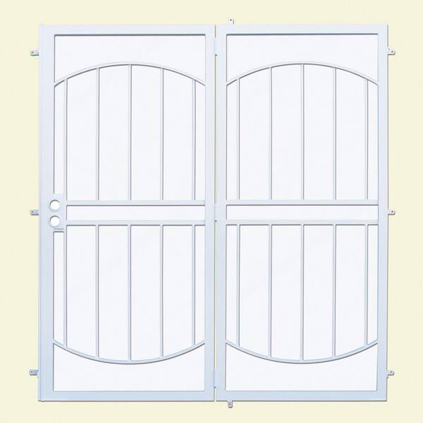 Unique Home Designs 72 in. x 80 in. Arcada White Projection Mount Outswing Steel Patio Security Door with Expanded Metal Screen