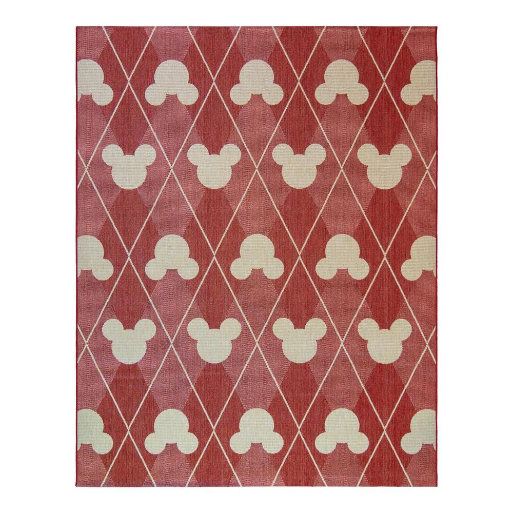 Red Mickey Mouse Argyle 5' x 7' Synthetic Indoor/Outdoor Rug