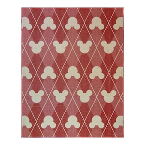 Mickey Mouse Red/Grain 5 ft. x 7 ft. Argyle Indoor/Outdoor Area Rug
