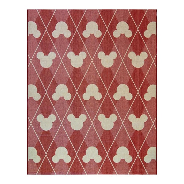 Disney Mickey Mouse Red/Grain 6 ft. x 9 ft. Argyle Indoor/Outdoor Area Rug