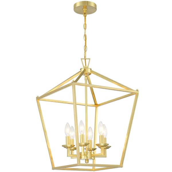 6-Light Soft Gold Rustic Metal Hanging Lighting Fixture Farmhouse Light Fixture