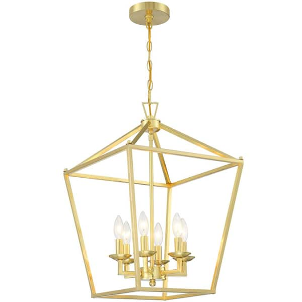 Pia Ricco 6-Light Soft Gold Rustic Metal Hanging Lighting Fixture Farmhouse Light Fixture