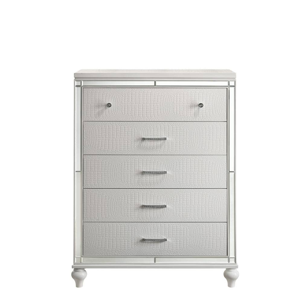 White Mirrored Vertical Chest with Dovetail Drawers
