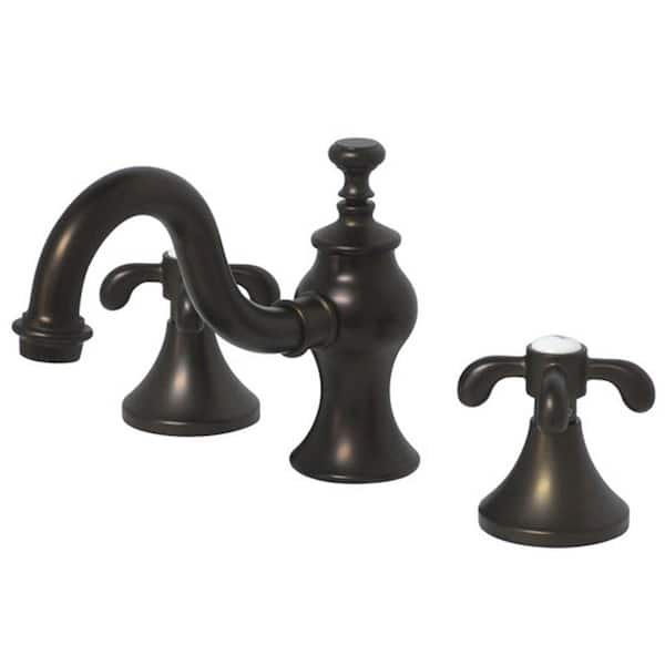Kingston Brass Tear Drop Cross 8 in. Widespread 2-Handle High-Arc Bathroom Faucet in Oil Rubbed Bronze