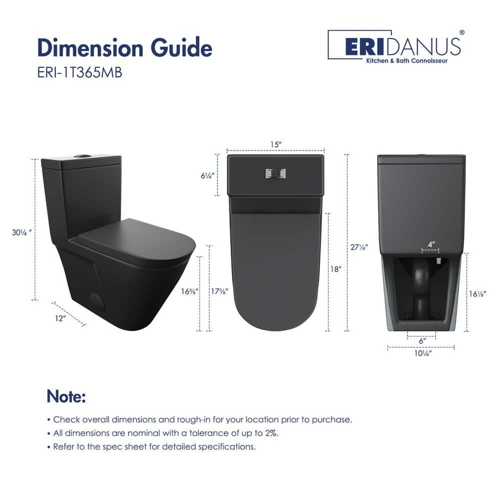 Turner Matte Black Elongated Dual Flush One-Piece Toilet
