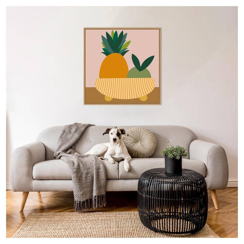 Graphic Fruit Bowl III Abstract Canvas Art with Maple Frame