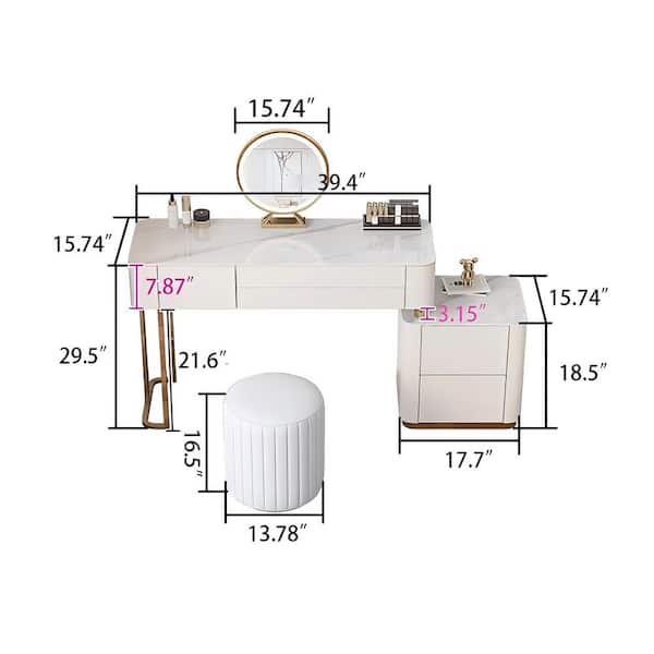 JASIWAY Beige 2-Drawers 55 in. Dresser with Mirror, Right