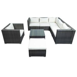 Patio 8-Piece Gray Wicker Outdoor Sofa Set with Coffee Table and Beige Cushions