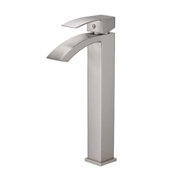 Single Handle Waterfall Bathroom Vessel Sink Faucet Zinc Alloy Single Hole High Tall Bathroom Faucets in Brushed Nickel