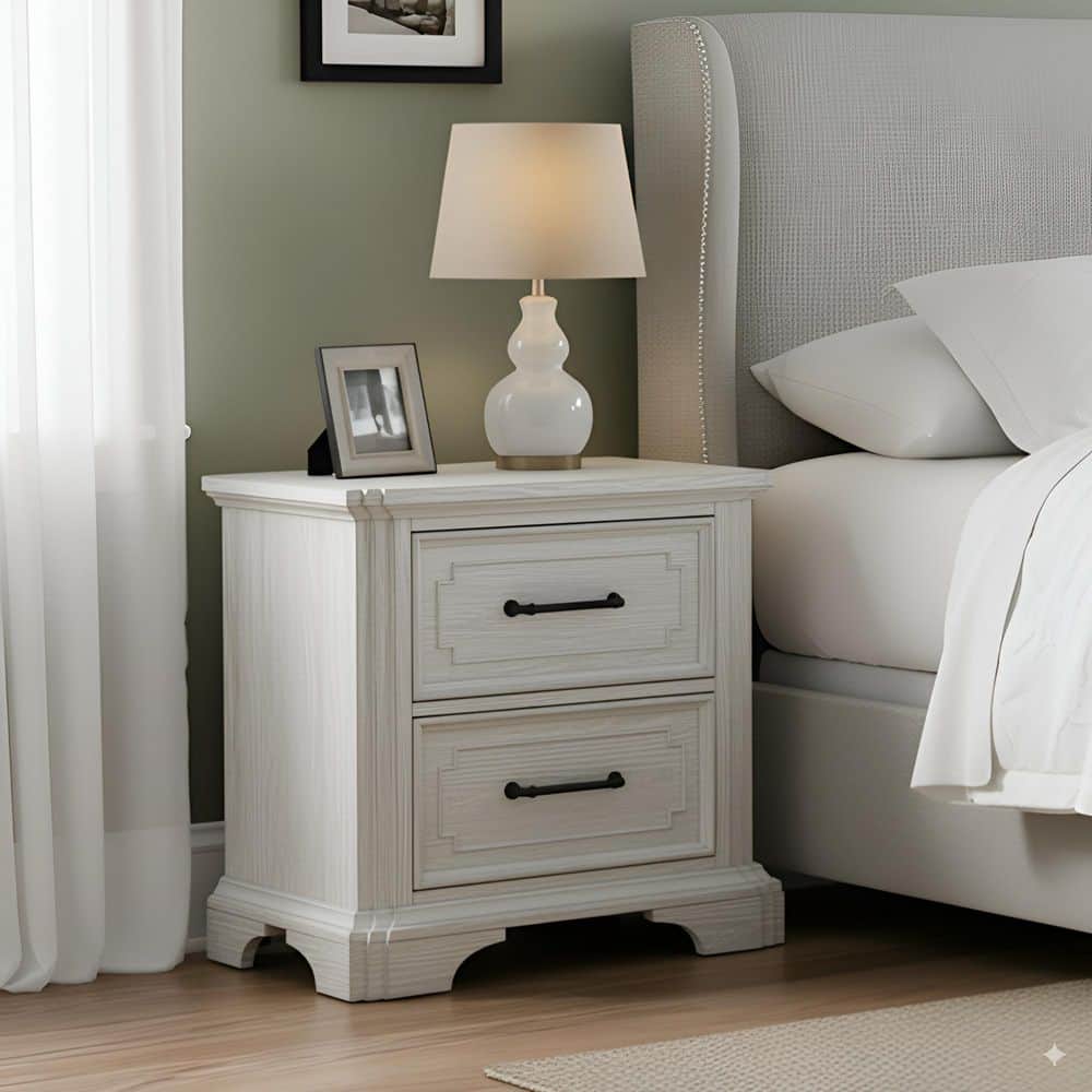Clara White 2 Drawer 28 in. W Wood Nightstand