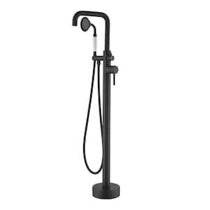 Ami 44.05 in. H 1-Handle Freestanding Floor Mount Tub Faucet Bathtub Filler with Round Hand Shower in Matte Black
