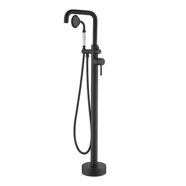 Miscool Ami 44.05 in. H 1-Handle Freestanding Floor Mount Tub Faucet Bathtub Filler with Round Hand Shower in Matte Black