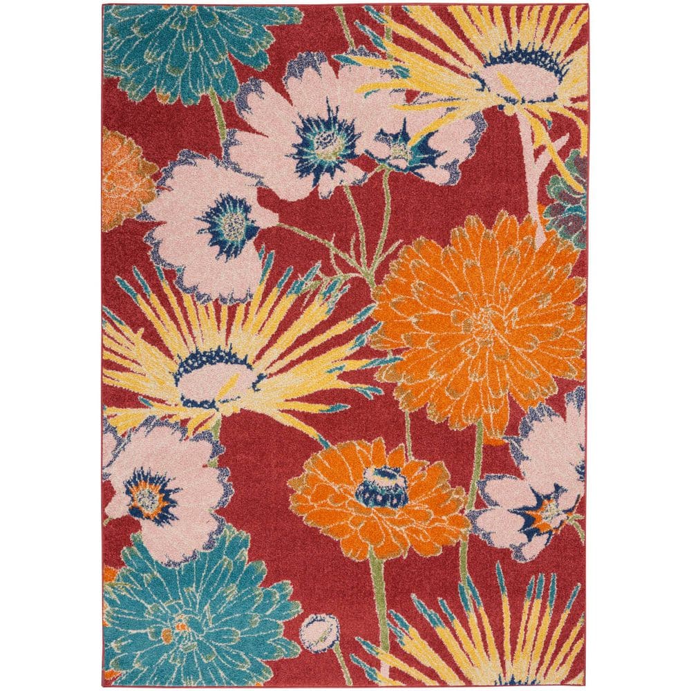 Allur Floral Essence Red Multicolor 5'3" x 7'3" Synthetic Area Rug