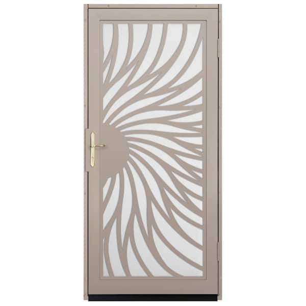 Unique Home Designs 36 in. x 80 in. Solstice Tan Surface Mount Steel Security Door with White Perforated Screen and Nickel Hardware