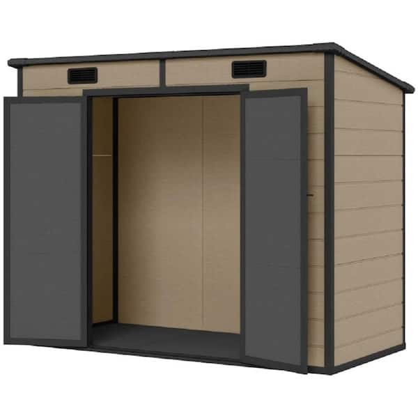 4 ft. W x 8 ft. D Light Brown Metal Outdoor Storage Shed with Floor, Garden Tool Shed(32 sq. ft. )