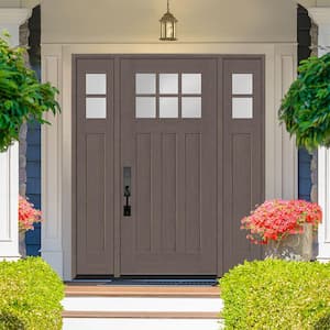 Regency 68 in. x 80 in. 6-Lite Top Lite Clear Glass LHOS Mahogany Fiberglass Prehung Front Door 14 in. Side Lites