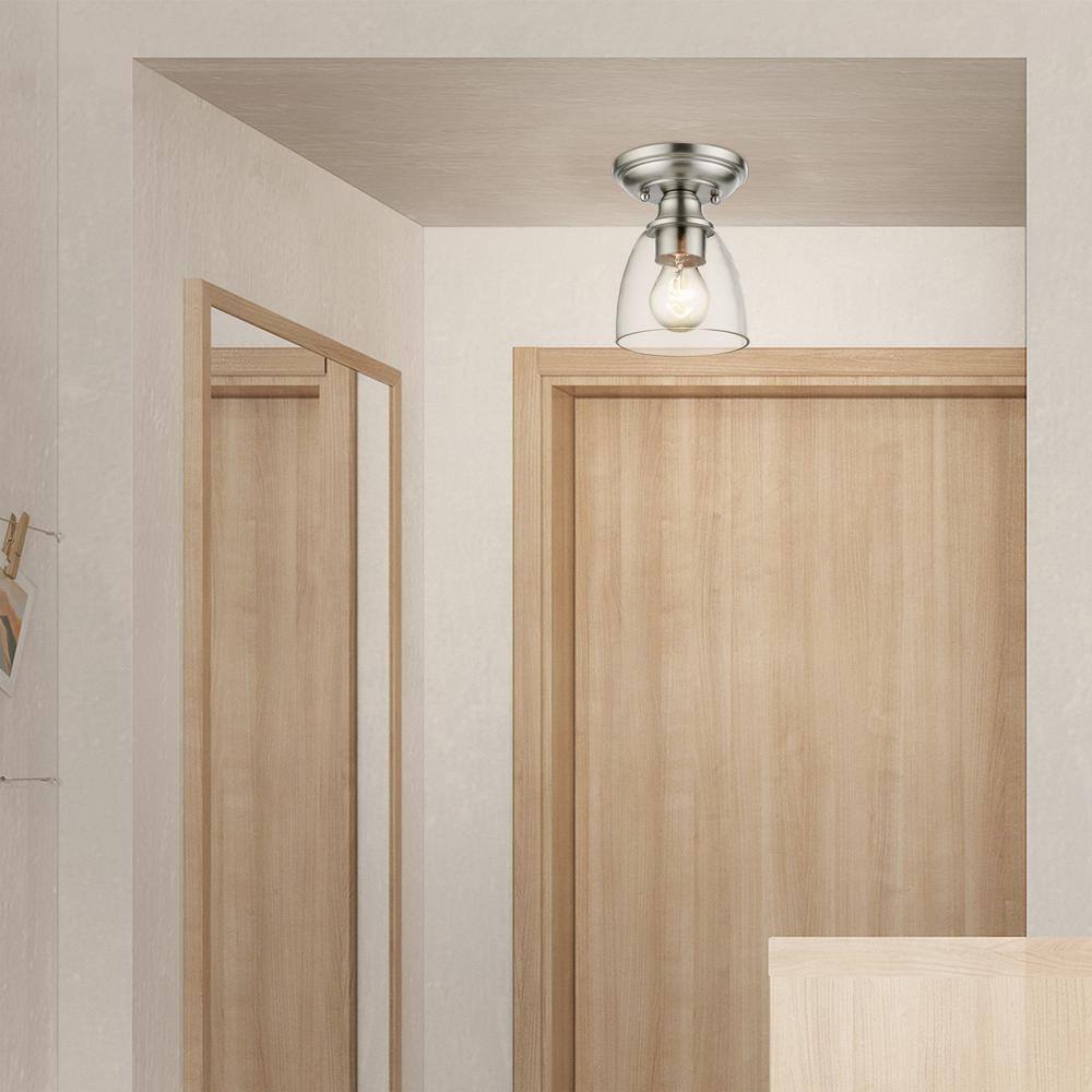 Brushed Nickel 1-Light Flush Mount with Clear Glass Shade