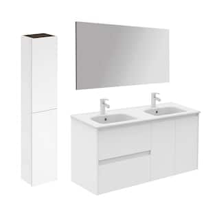 Ambra 47.5 in. W x 18.1 in. D x 22.3 in. H Double Sink Bath Vanity in Matte White with White Ceramic Top and Mirror