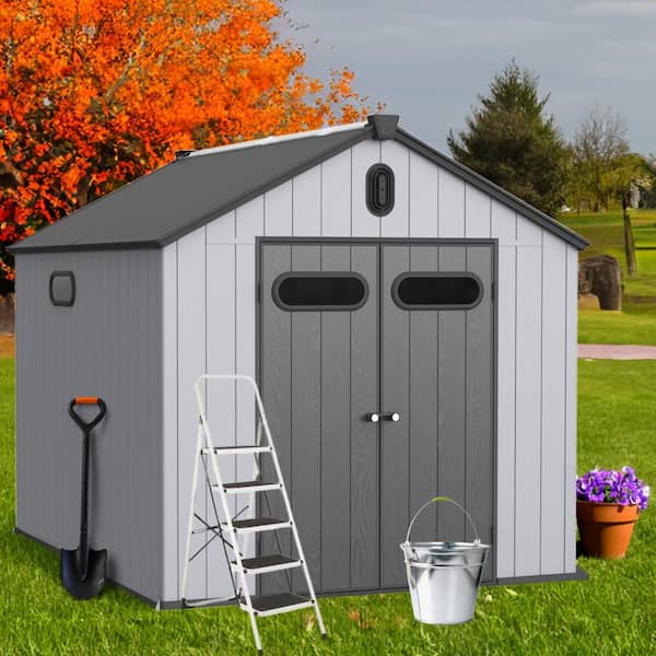 8 ft. W x 10 ft. D Gray and Black Resin Shed with Double Doors (80 sq. ft. )