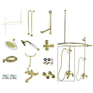 Vintage Combo Set 3-Handle Claw Foot Tub Faucet with Shower Enclosure in Polished Brass