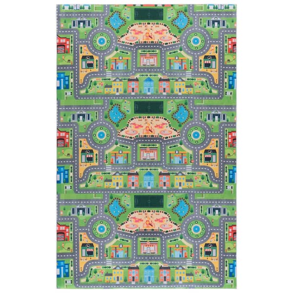 Tacoma Kids 4 ft. x 6 ft. Gray/Green Town Playground Area Rug