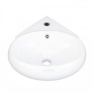 Oscar 14-1/2 in. Corner Wall Mounted Bathroom Sink in White with Overflow