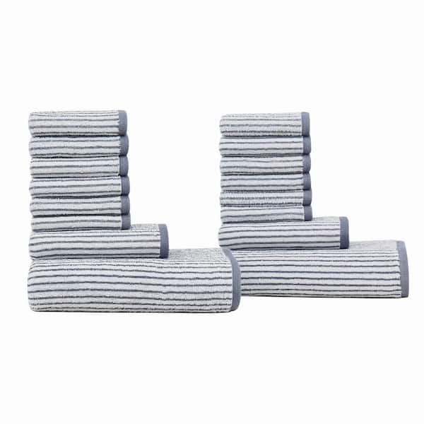 Essential Yarn Dye Stripe Blue 16-Piece Cotton Towel Set