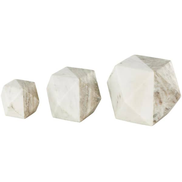 White 2-Toned 4 in. x 5 in. Hexagon Cube Marble Ceramic Decorative Sculpture (Set of 3)