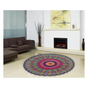 Emerson Contemporary Pink/Multi-color 8 ft. Round Plush Indoor Area Rug