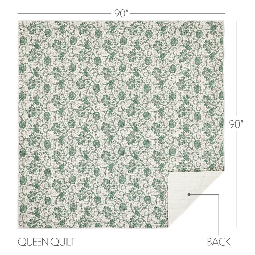 Green Floral Reversible Cotton Queen Quilt