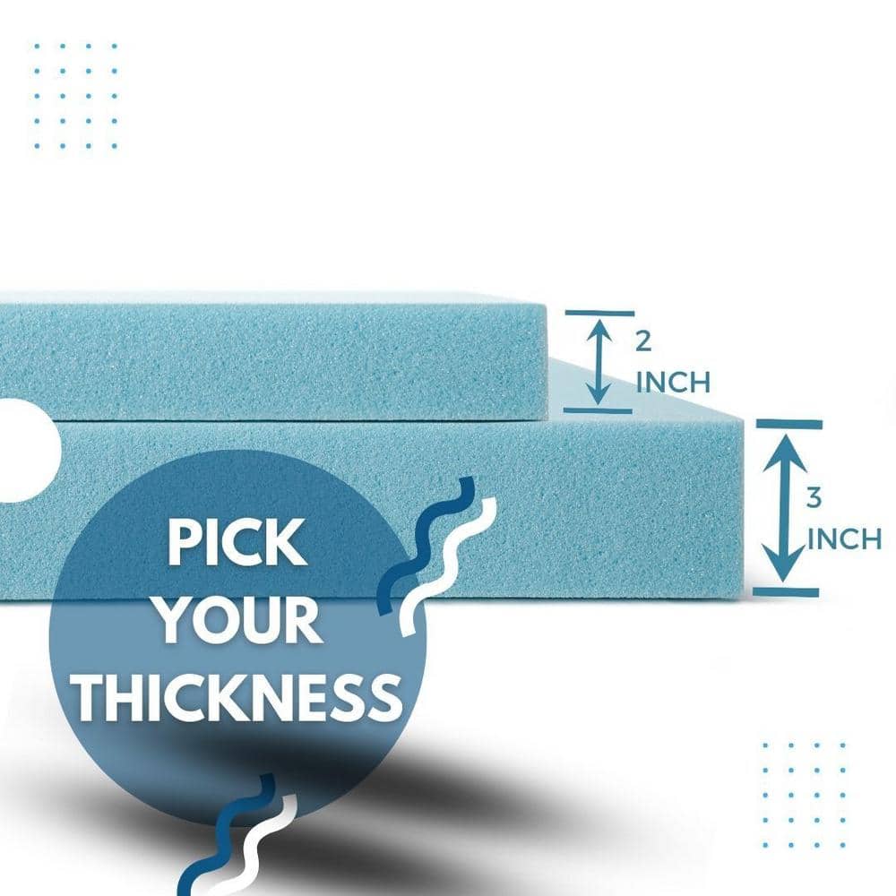 Twin Size Blue Cooling Gel Memory Foam Mattress Topper