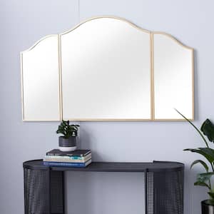 31 in. x 53 in. Arched Rectangle Framed Gold Wall Mirror with Folding Sides