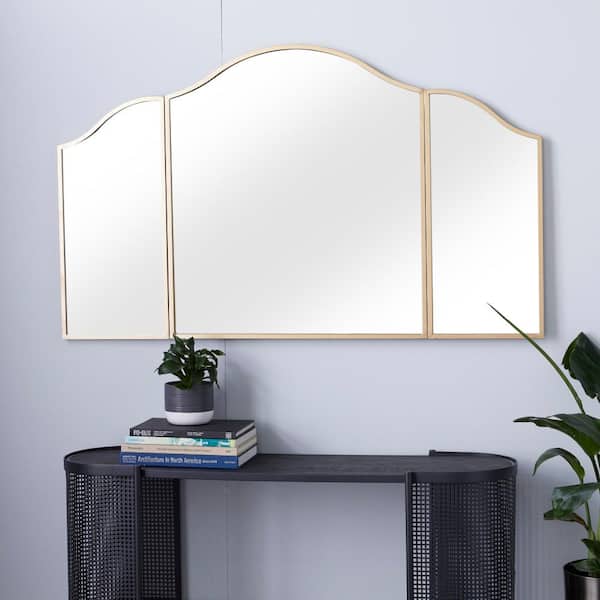 31 in. x 53 in. Arched Rectangle Framed Gold Wall Mirror with Folding Sides