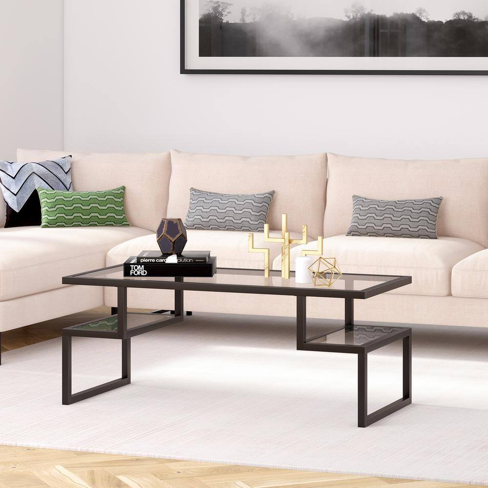 Zander Blackened Bronze Geometric Glass Cocktail Table