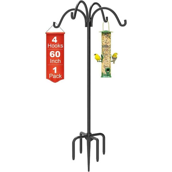 4-Hooks Adjustable Metal Shepherds Hooks 60 in. Heavy Duty Bird Feeder Pole with 5 Prongs Base(1-Pack)