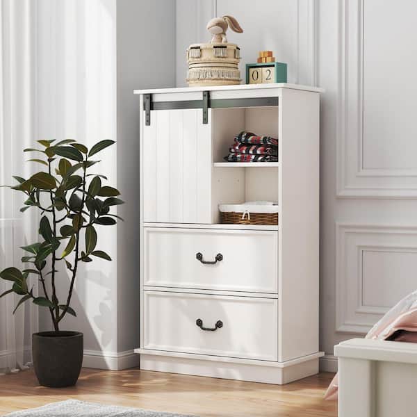 Boyel Living White 51 in. H Storage Cabinet with Sliding Door and Adjustable Shelves