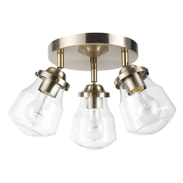 Globe Electric Gerard 1.53 ft. 3-Lights Antique Brass Fixed Track Lighting Kit with Clear Glass Shades, Bulbs Included