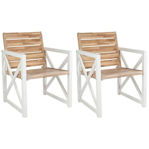 SAFAVIEH Irina White/Oak Acacia Wood Outdoor Lounge Chair (2-Pack)