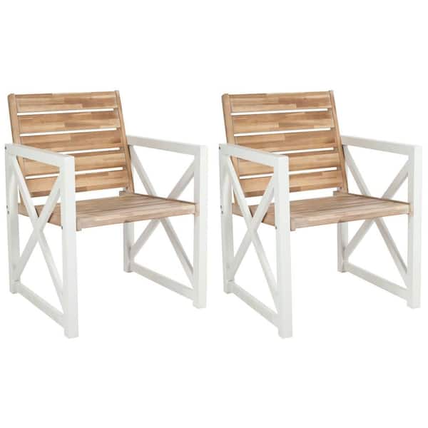 Irina White/Oak Acacia Wood Outdoor Lounge Chair (2-Pack)