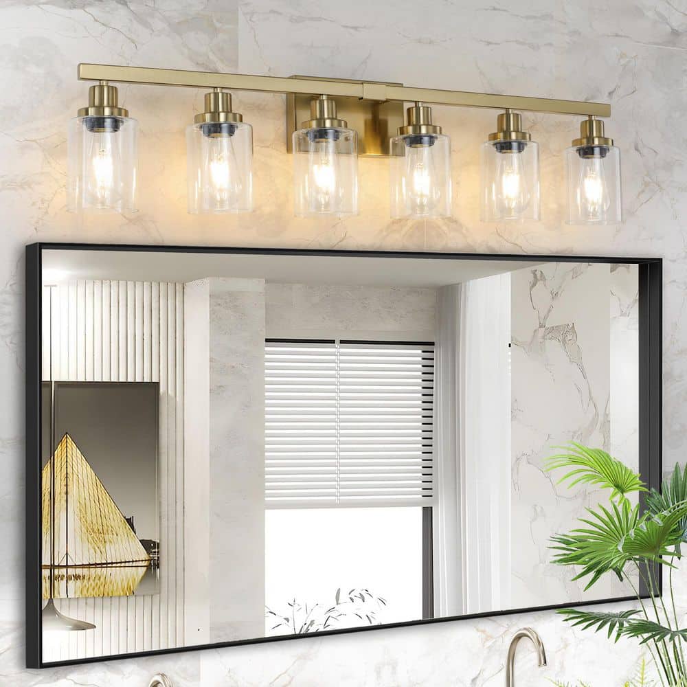 37 in. 6-Light Gold 6-Light Vanity Light with Clear Glass Shades, Modern Iron Metal Bathroom Wall Fixture (No Bulbs) price history on PriceWatchPro