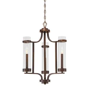 Milan Collection 3-Light Rubbed Bronze Chandelier with Clear Glass