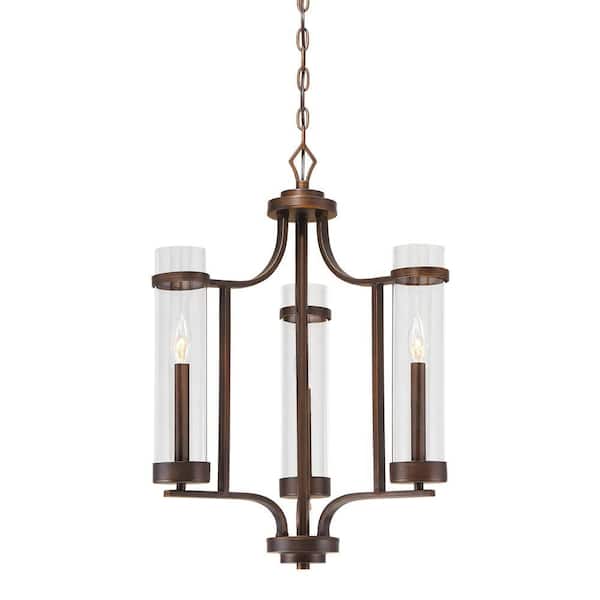 Millennium Lighting Milan Collection 3-Light Rubbed Bronze Chandelier with Clear Glass