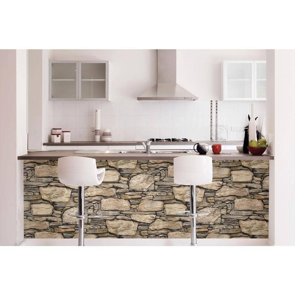 Hadrian Brown Stone 3D Peel & Stick Wallpaper