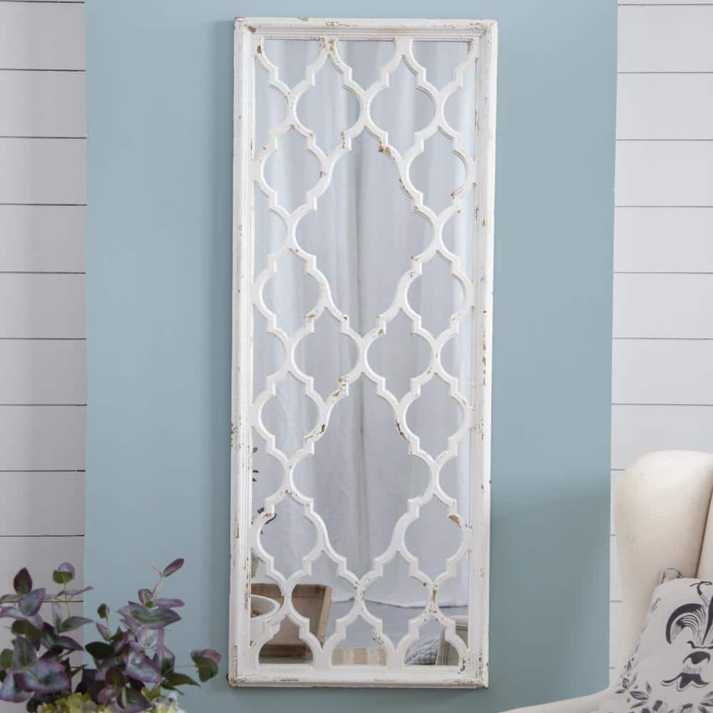 Vintage 23.6 in. W x 59.4 in. H Distressed White Floor Mirror, Full Body Mi