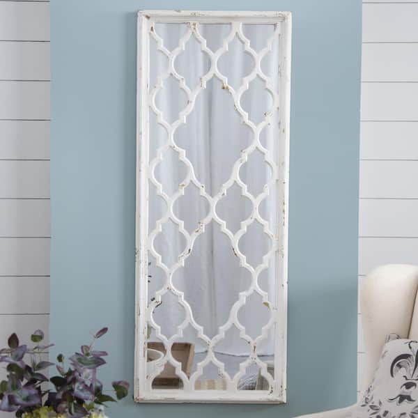 Unbranded Vintage 23.6 in. W x 59.4 in. H Distressed White Floor Mirror, Full Body Mirror for Bathroom Bedroom Living Room