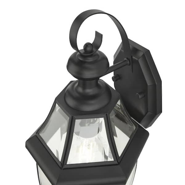 Hampton Bay Mission Style Black with Bronze Highlight Outdoor Wall Lantern  with Built-In Electrical Outlet (GFCI) 30264 - The Home Depot